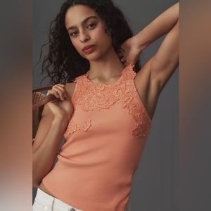 Anthropologie BLACK Lace Appliqué Tank